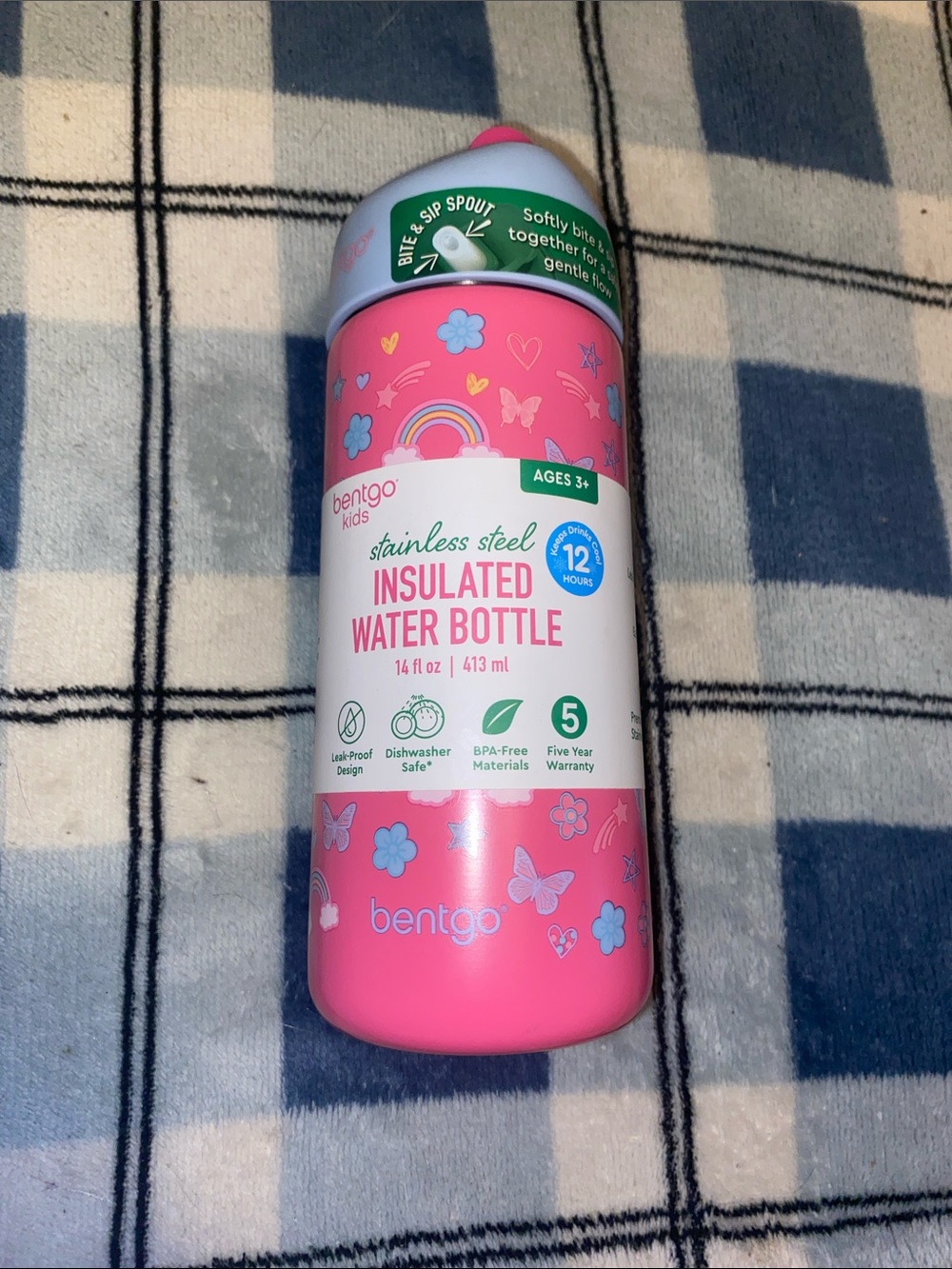 bentgo Kids Pink Insulated Stainless Steel Water Bottle - 14 fl oz